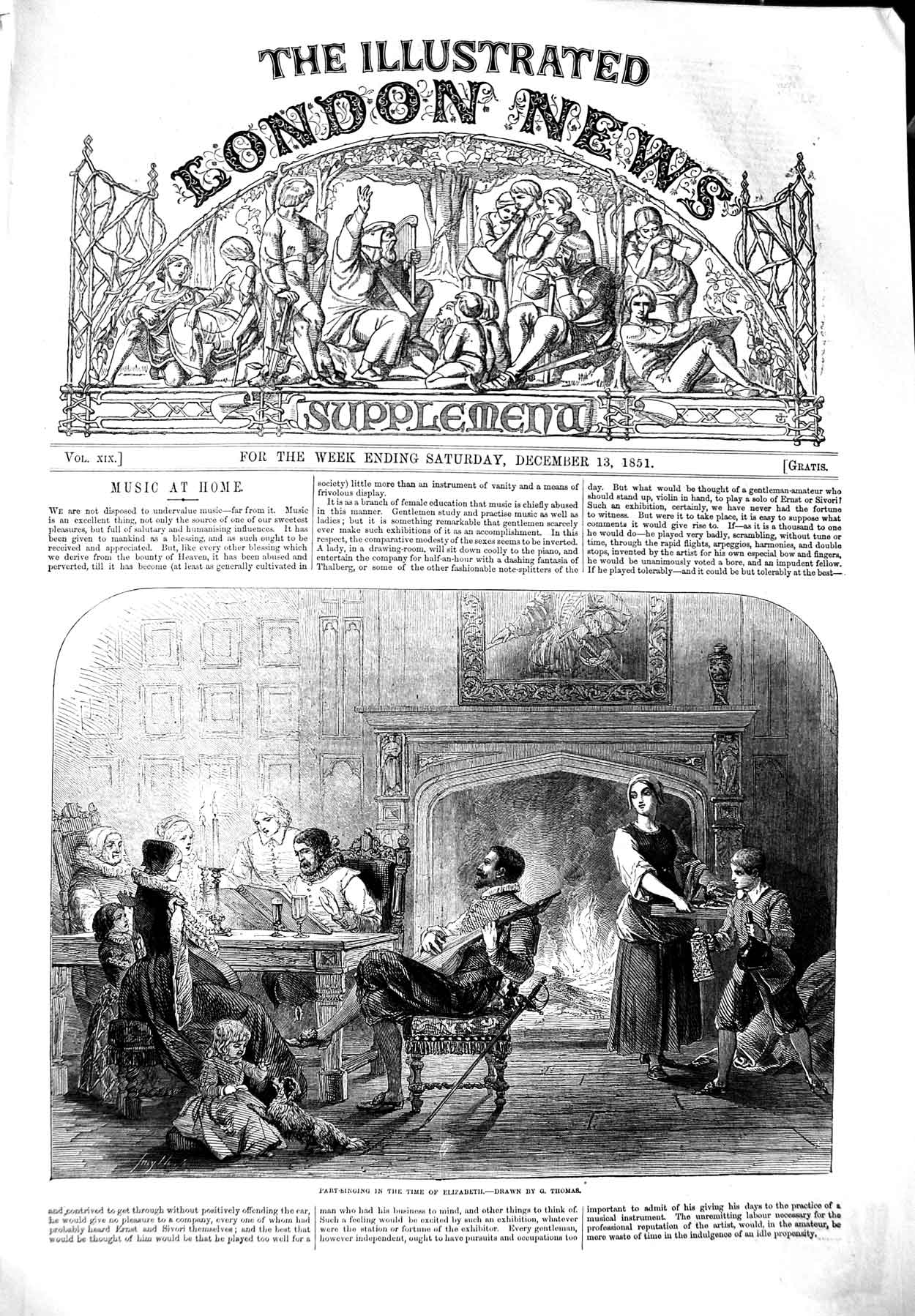 Old Antique Print 1851 Part-Singing Elizabeth Family Music Children Dog 19th