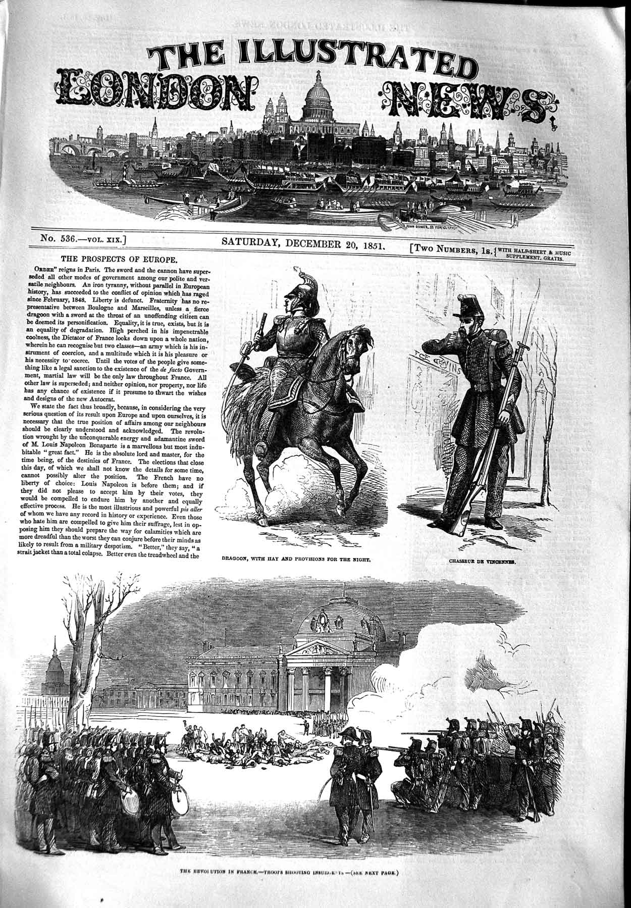 Original Old Antique Print 1851 Revolution France Siers Dragoon Chasseur 19th
