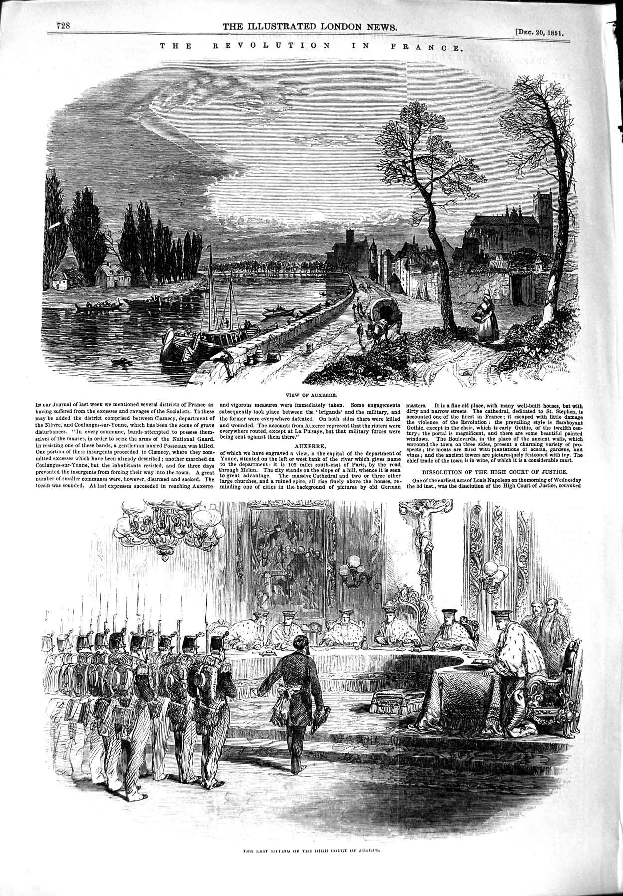 Original Old Antique Print 1851 Court Justice France Auxerre War Hospital Louis