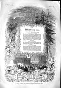 Original Old Antique Print 1851 Christmas Love Sports Music Children Scene 19th