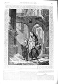Original Old Antique Print 1851 Fine Art Christmas Eve Street Scene Children