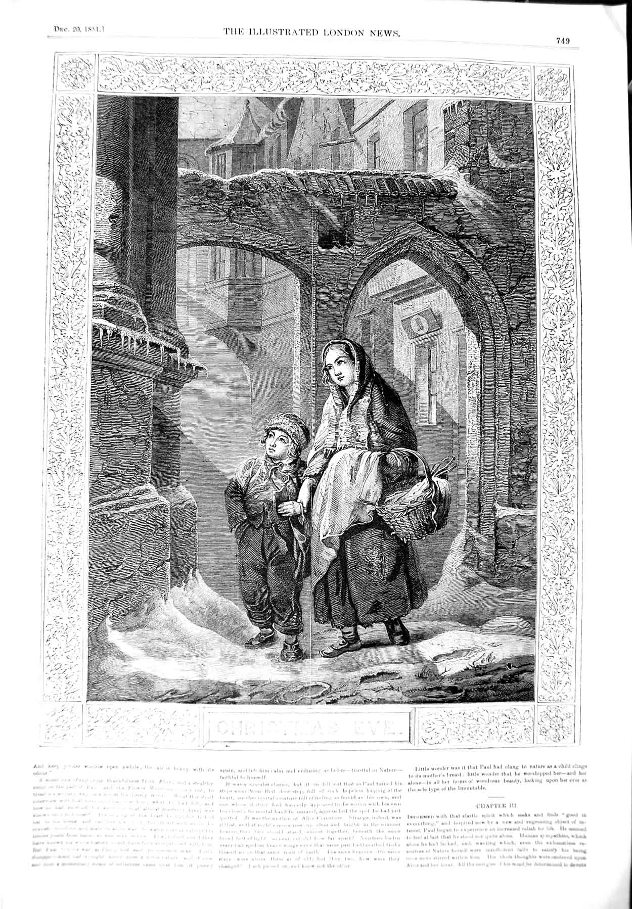 Original Old Antique Print 1851 Fine Art Christmas Eve Street Scene Children