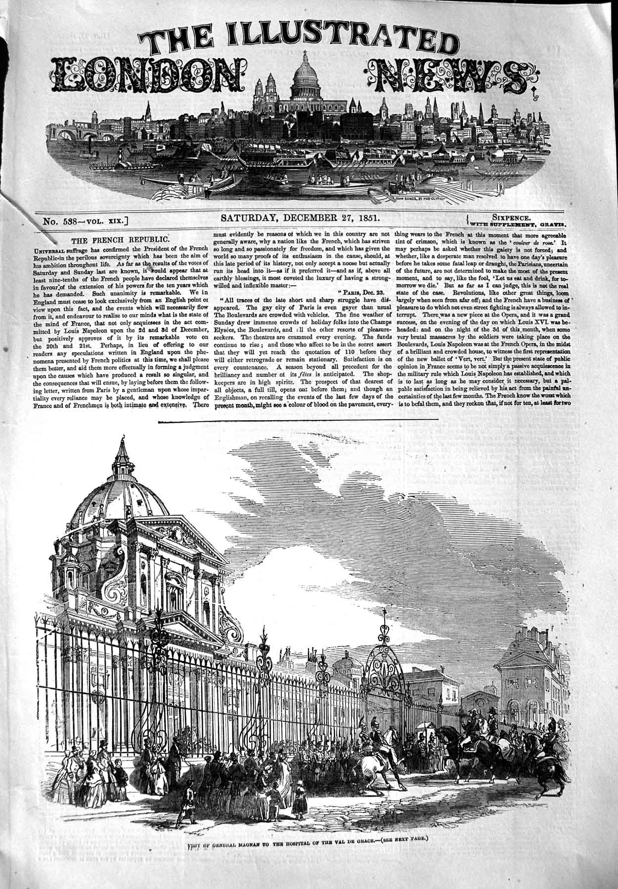Old Antique Print 1851 General Magnan Hospital Val De Grace Paris France 19th