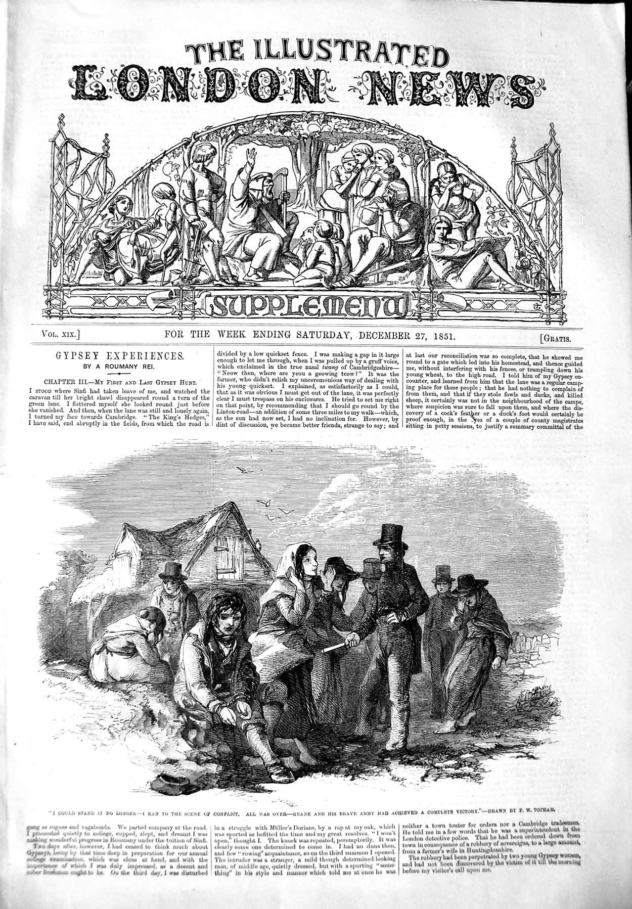Original Old Antique Print 1851 Topham Gypsy Family Home Coun 19th