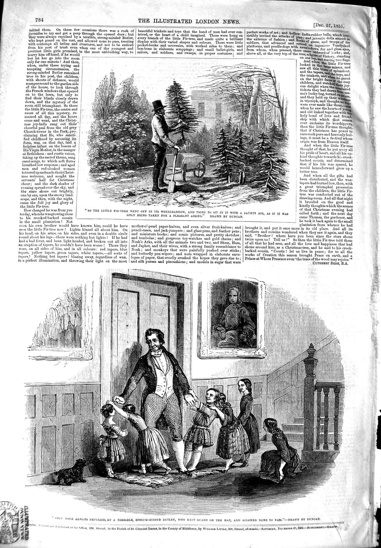 Original Old Antique Print 1851 Butler Children House Fir-Tree Wheelbarrow 19th