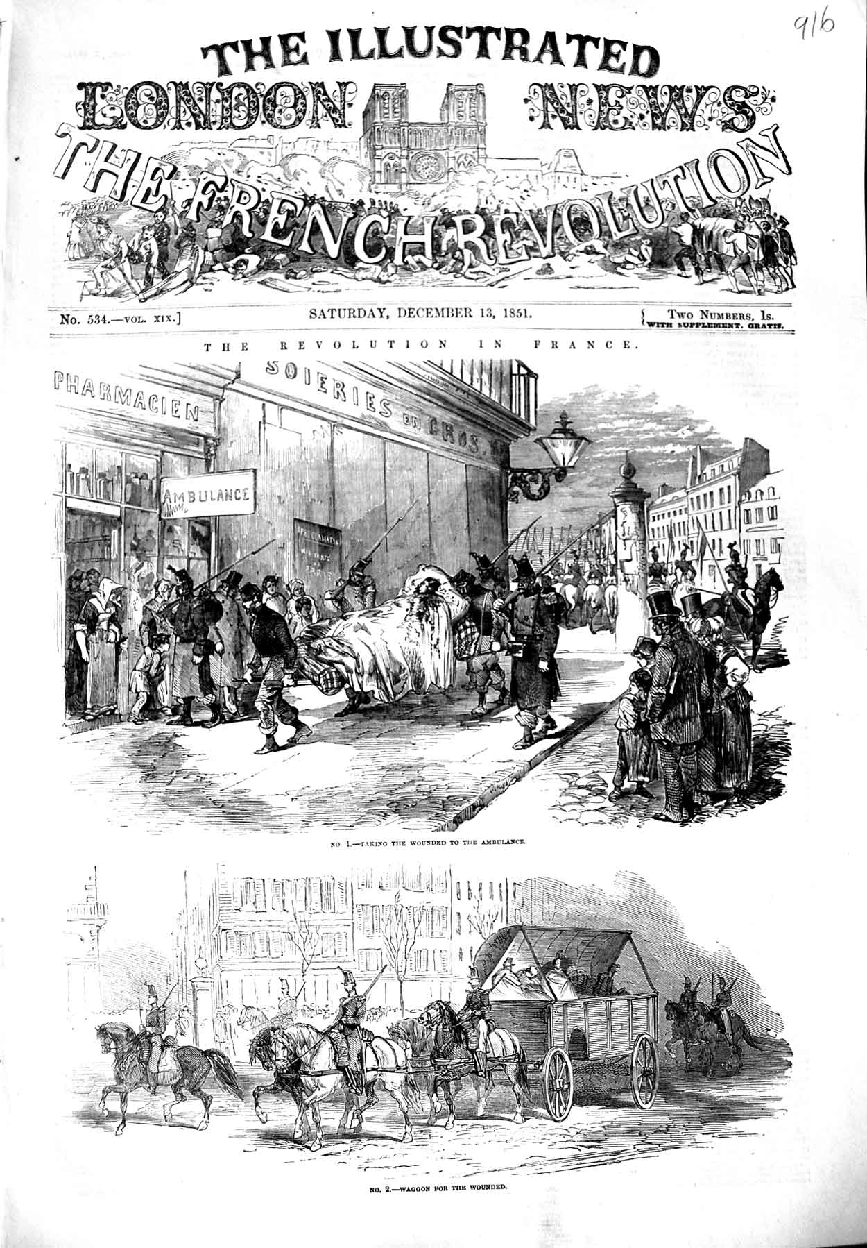 Old Antique Print 1851 Revolution France Ambulance Audriettes Boulevard 19th