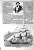 Original Old Antique Print 1852 Clipper Ship Chrysolite Earl Granville Se 19th