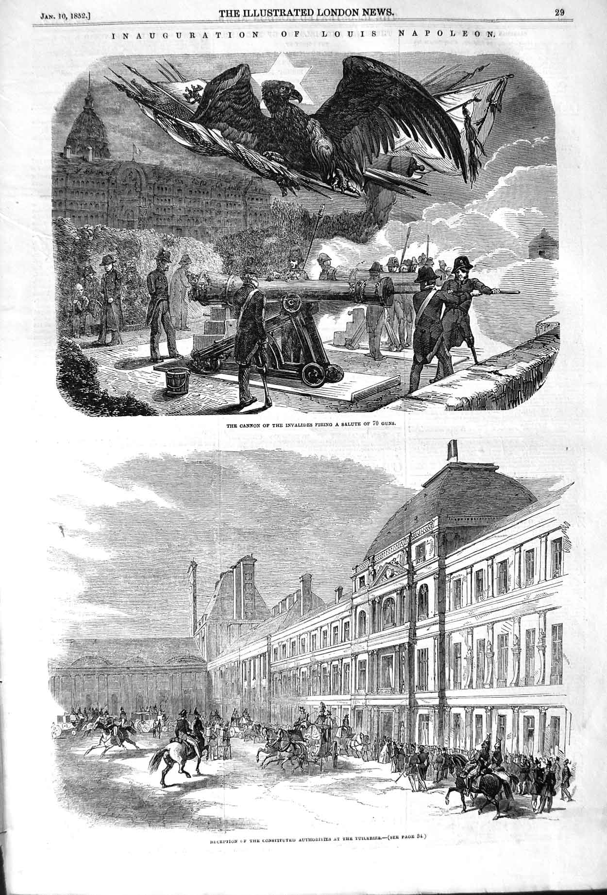 Original Old Antique Print 1852 Inauguration Louis Napoleon Tuileries France