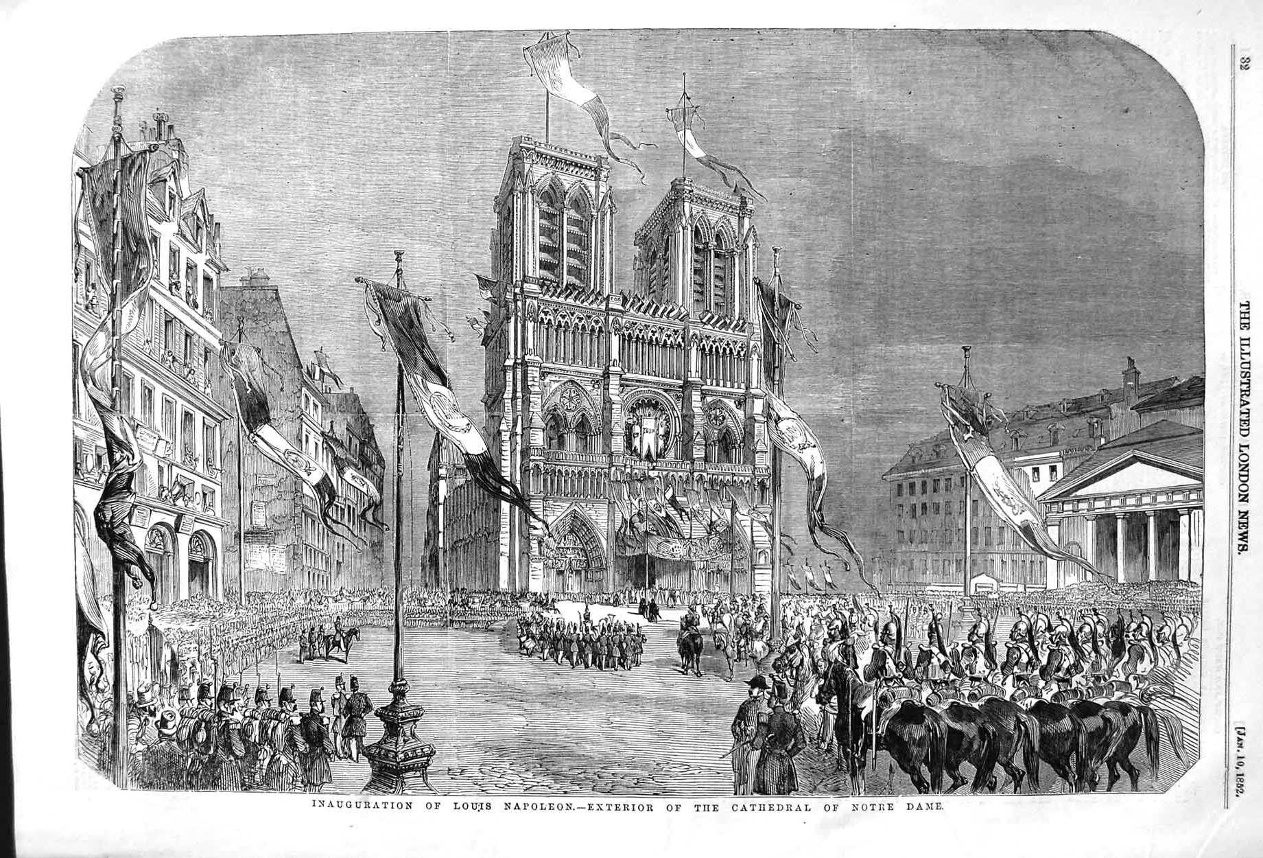 Antique Old Print *3170 1852 Inauguration Louis Napoleon Cathedral Notre Dame