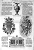 Original Old Antique Print 1852 GVase Toilet-Glass Wood Carving Jewel Case 19th