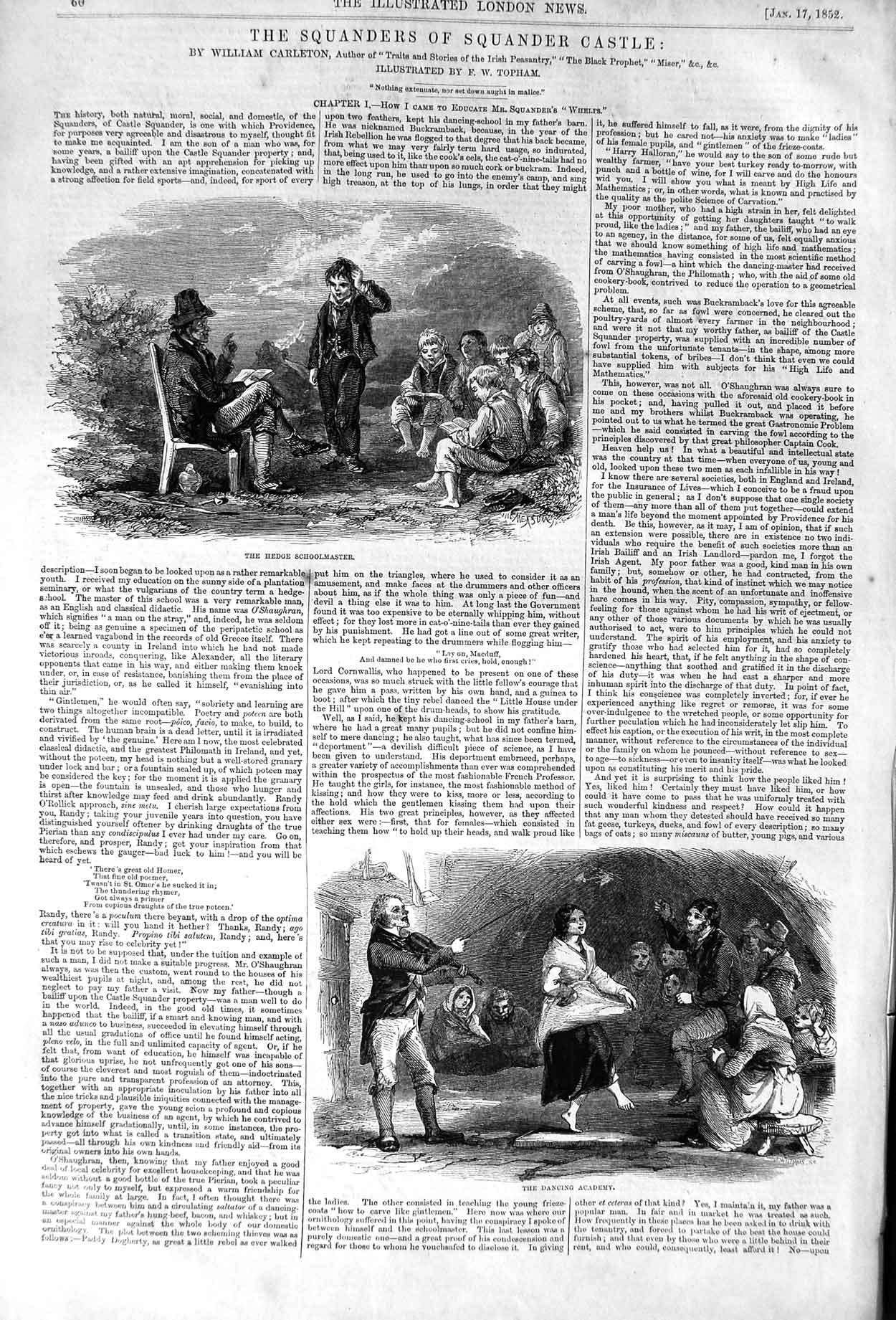 Original Old Antique Print 1852 Story Squanders Squander Castle Schoo Victorian