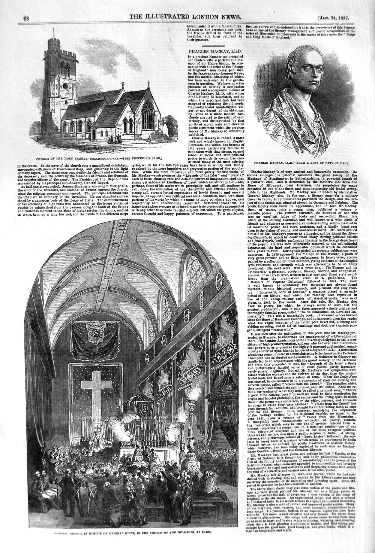 Old Antique Print 1852 Church Holy Trinity Funeral Marshall Soult Mackay 19th