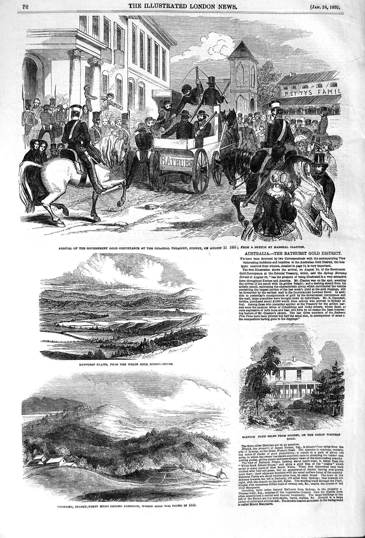 Original Old Antique Print 1852 Bathurst Plains Coombing Elswick GAustralia