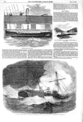 Original Old Antique Print 1852 Fire Amazon Royal India Mail Ship Landells Boat