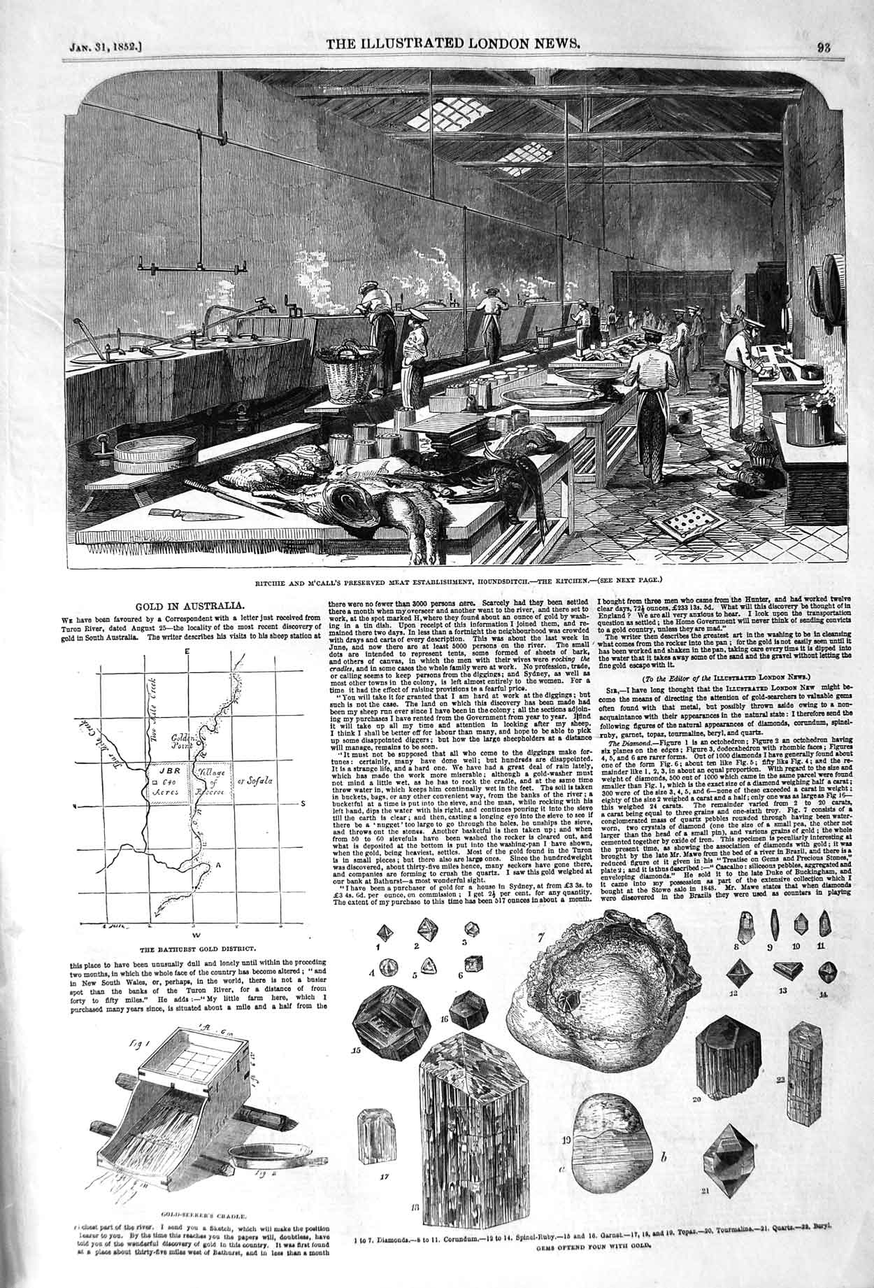 Original Old Antique Print 1852 GAustralia Ritchie M'Call Houndsditch Kitchen
