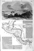 Original Old Antique Print 1852 Bay Harbour Panama Map Canal Honduras Ca 19th