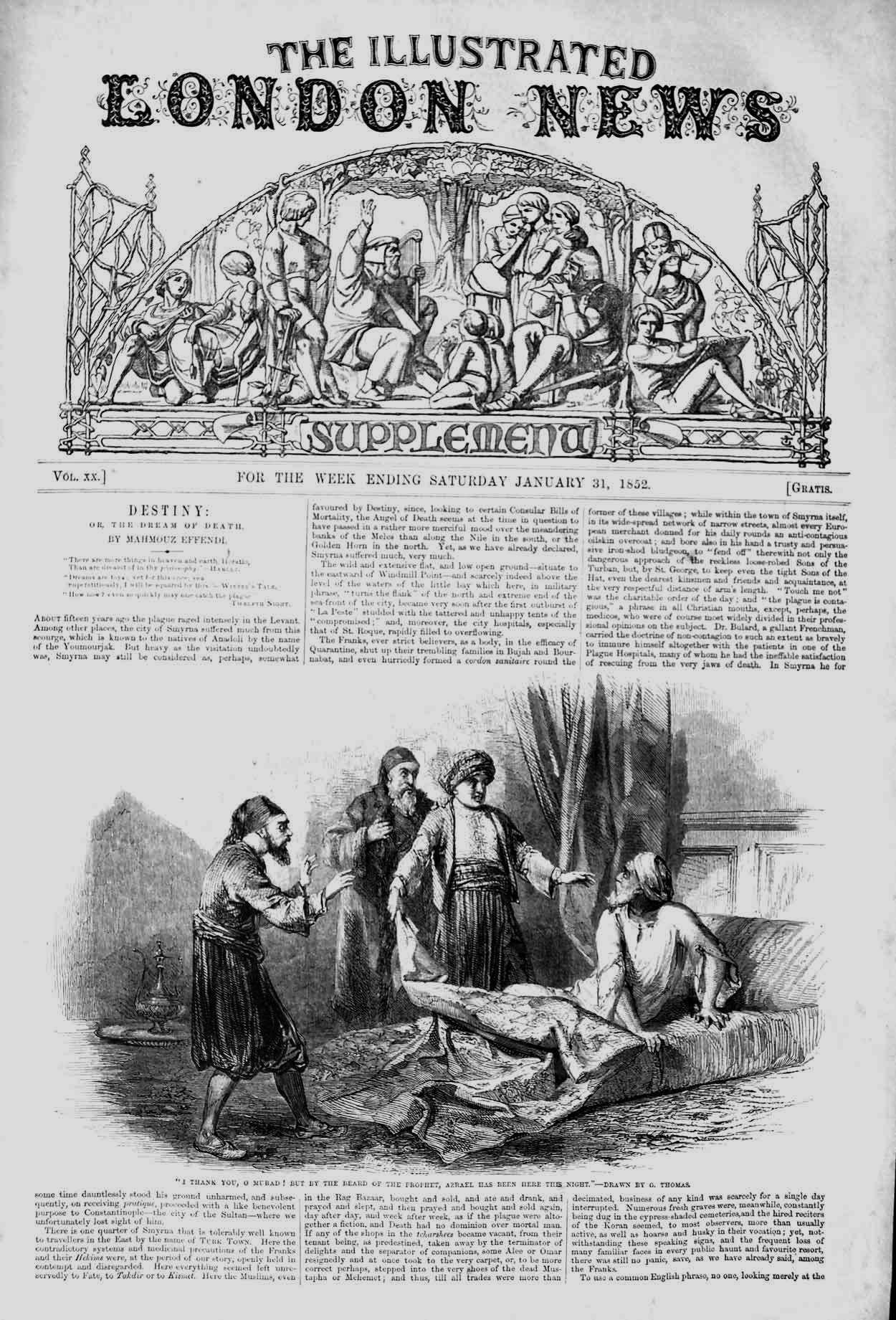 Original Old Antique Print 1852 Beard Prophet Azrael Murad Biblical Story 19th