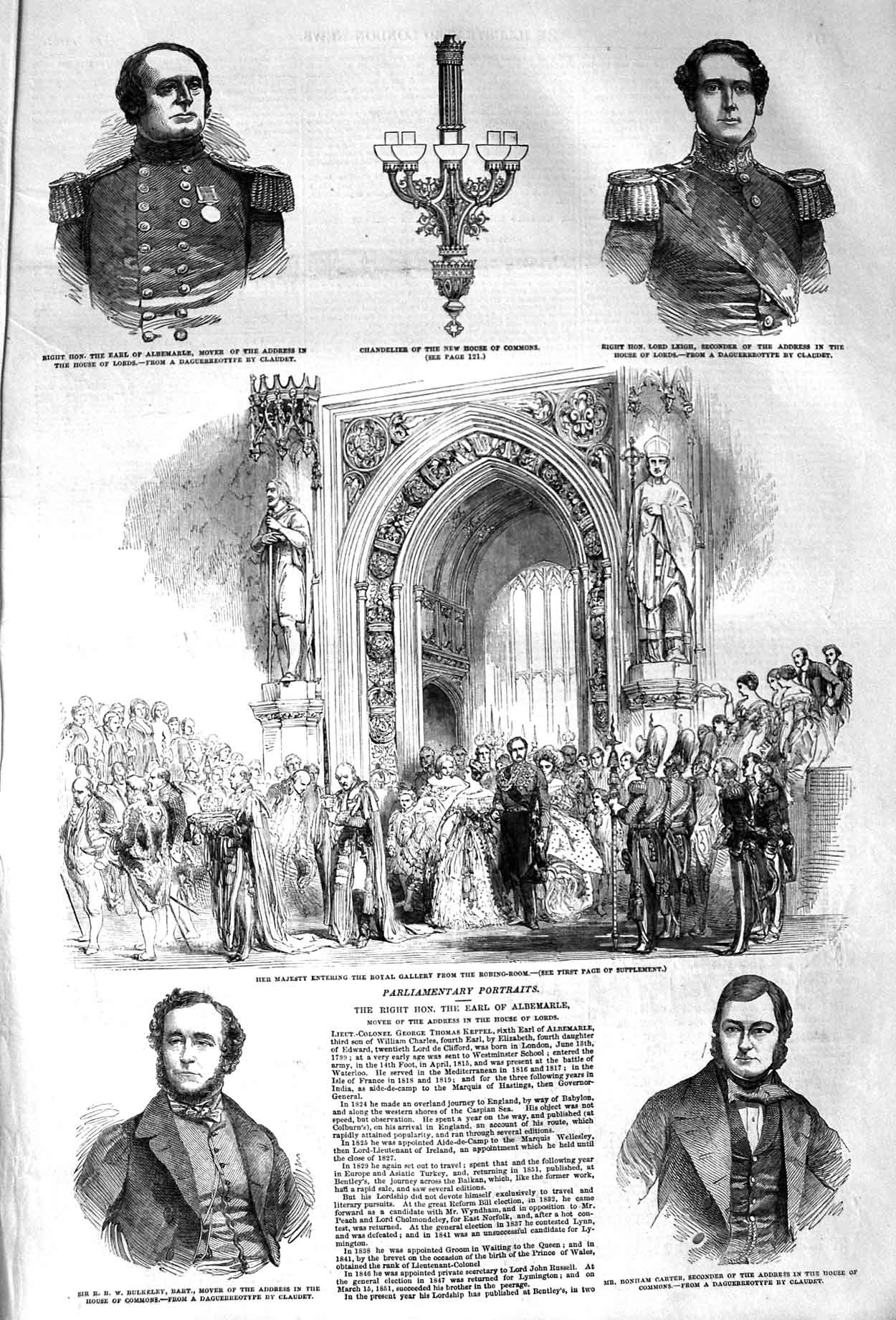Original Old Antique Print 1852 Parliament Robing-Room Earl Albemarle Leigh 19th