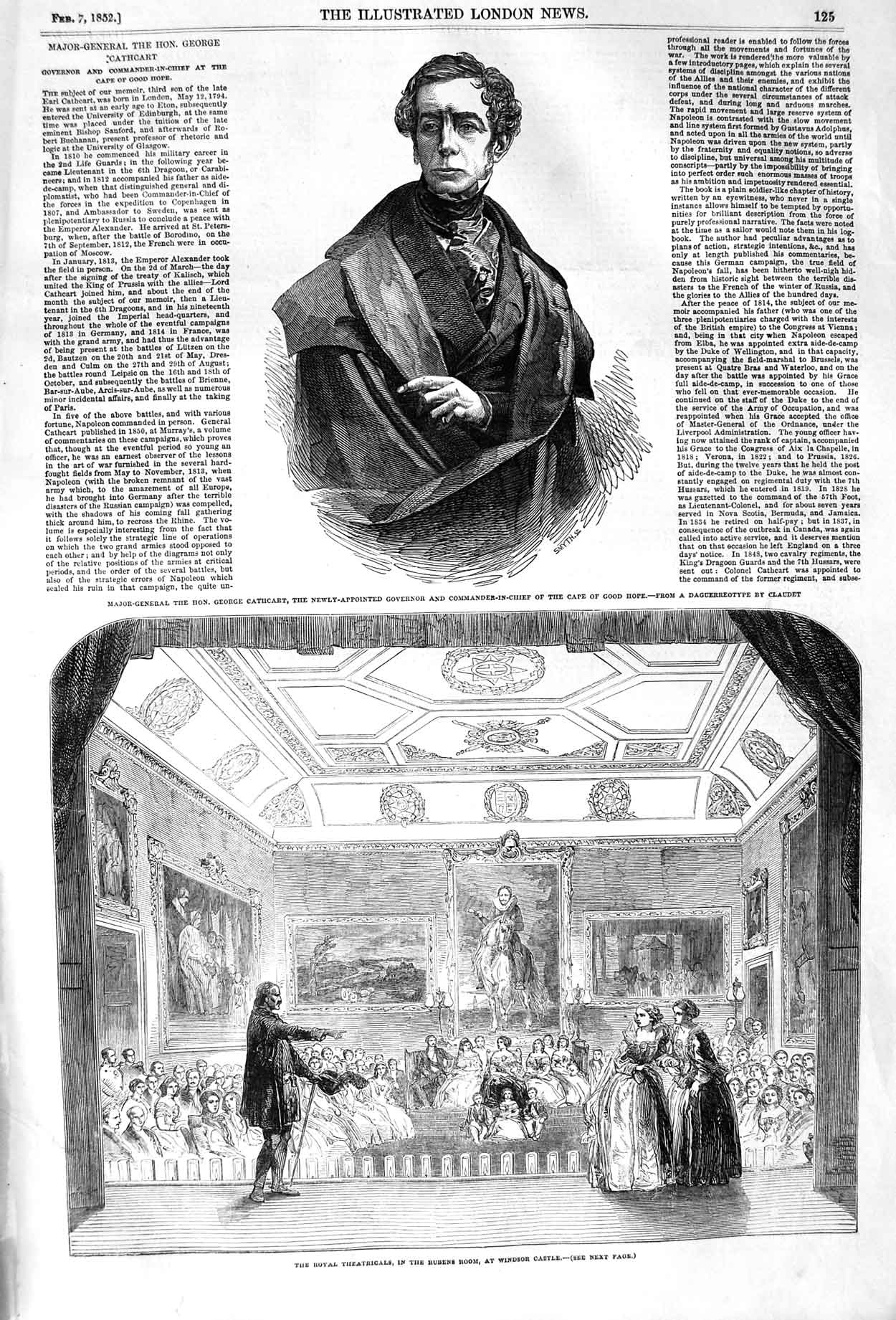 Old Antique Print 1852 Major-General George Cathcart Rubens Room Windsor 19th