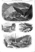Old Antique Print 1852 Floods Holmfirth Reservoir Digley Mill Hinchliffe 19th
