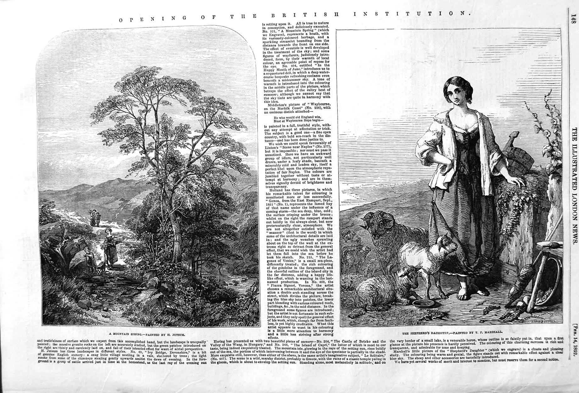 Original Old Antique Print 1852 Jutsum Mountain Spring Shepherd'S Daughter Art