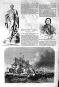 Old Antique Print 1852 Battle Vincent Ships Statue Nelson Carnegie Thames 19th