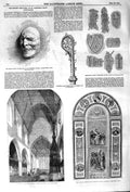 Original Old Antique Print 1852 St. Mary'S Church Lambeth Window Walbrook Mummy