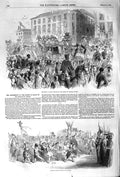 Original Old Antique Print 1852 Queen Isabella Church Atocha Madrid Children