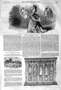 Original Old Antique Print 1852 Tomb Queen Philippa Westminster Abbey Theatre