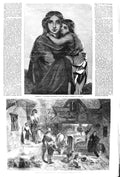Original Old Antique Print 1852 Goodall Lejeune Fine Art Lady Little Girl Farm