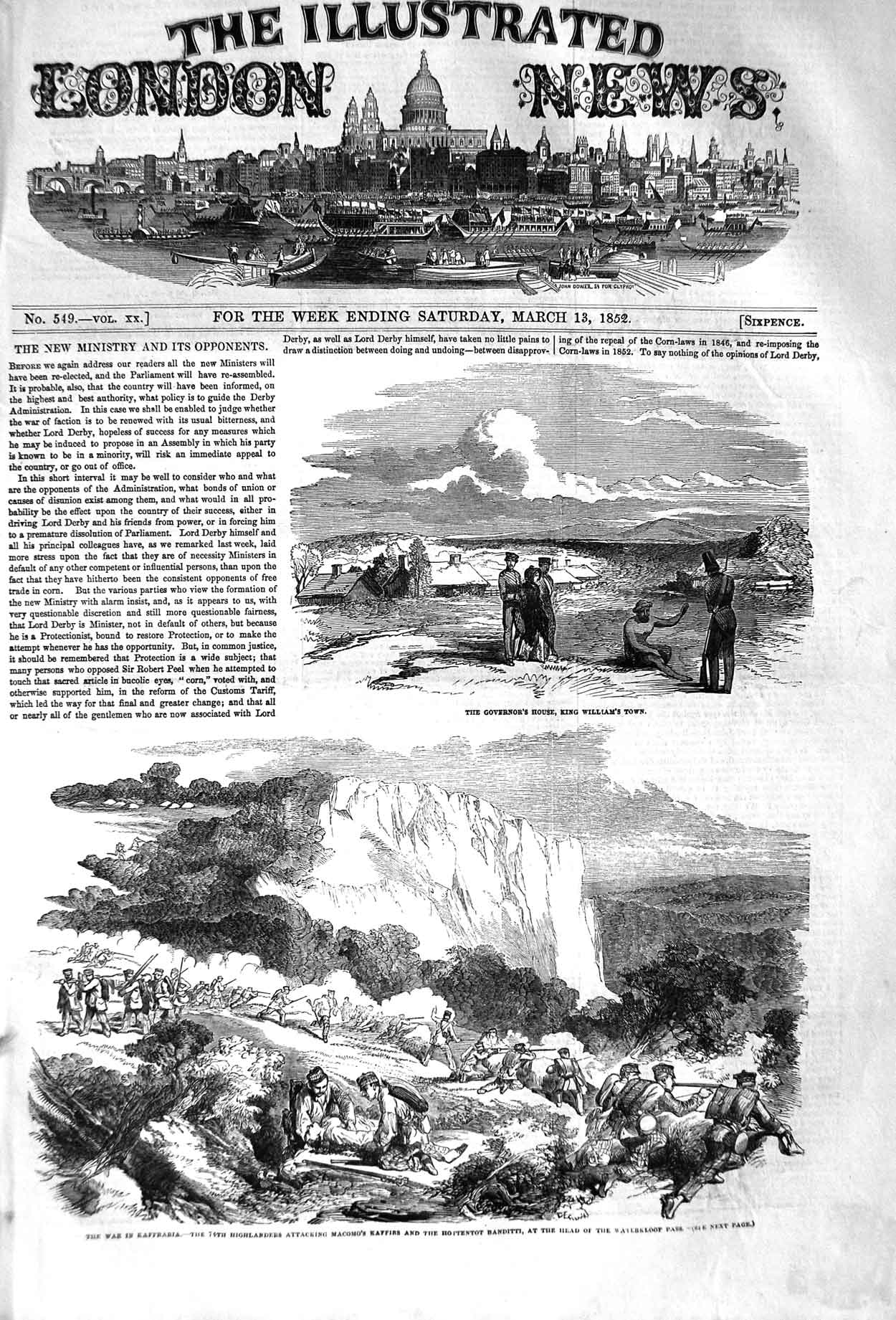 Old Antique Print 1852 War Kaffraria Highlanders Macomo King William Town 19th