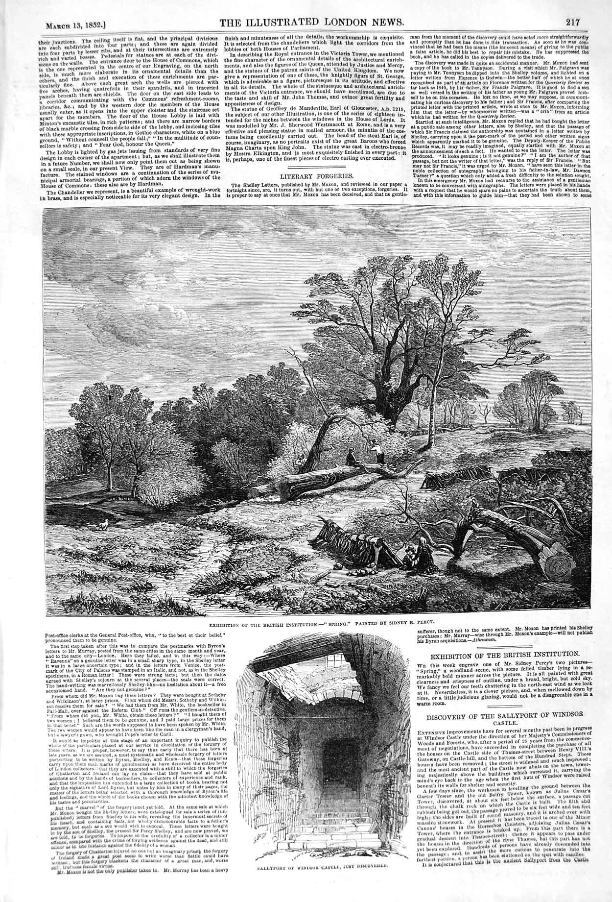 Old Antique Print 1852 Sallyport Windsor Castle Art Spring Scene Country 19th