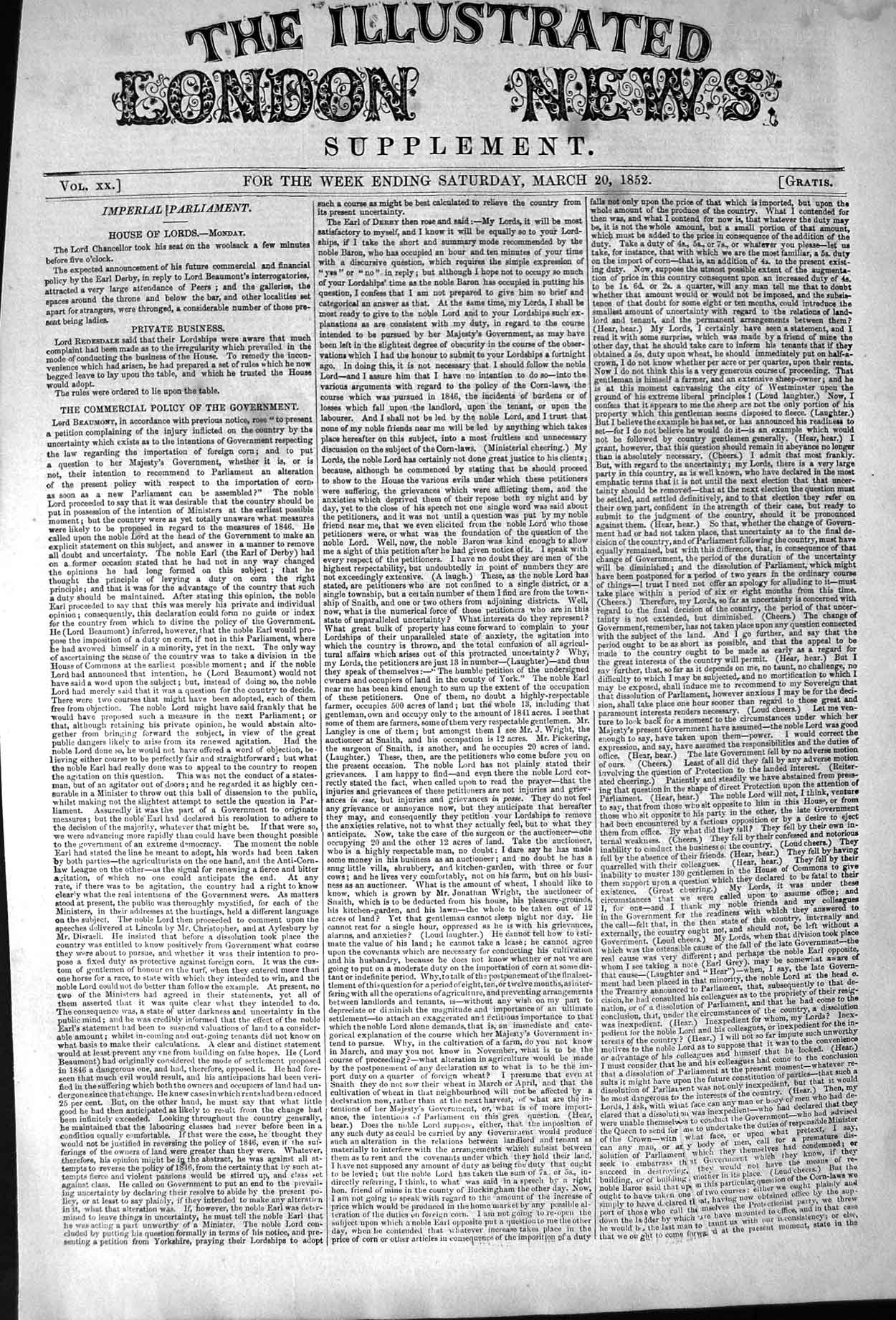 Old Antique Print 1852 Imperial Parliament Supplement Illustrated London 19th