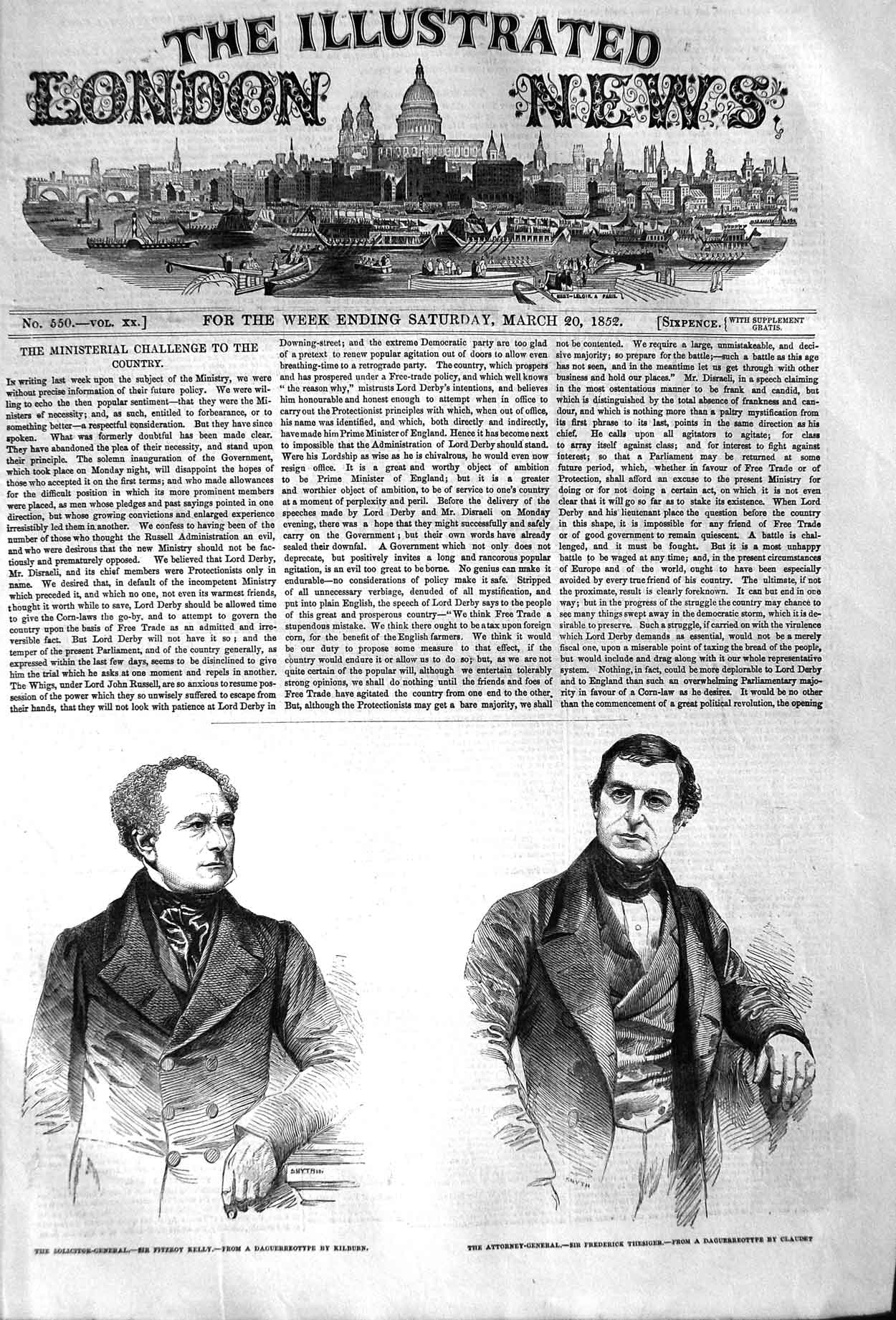 Old Antique Print 1852 Solicitor-General Kelly Attorney-General Thesiger 19th