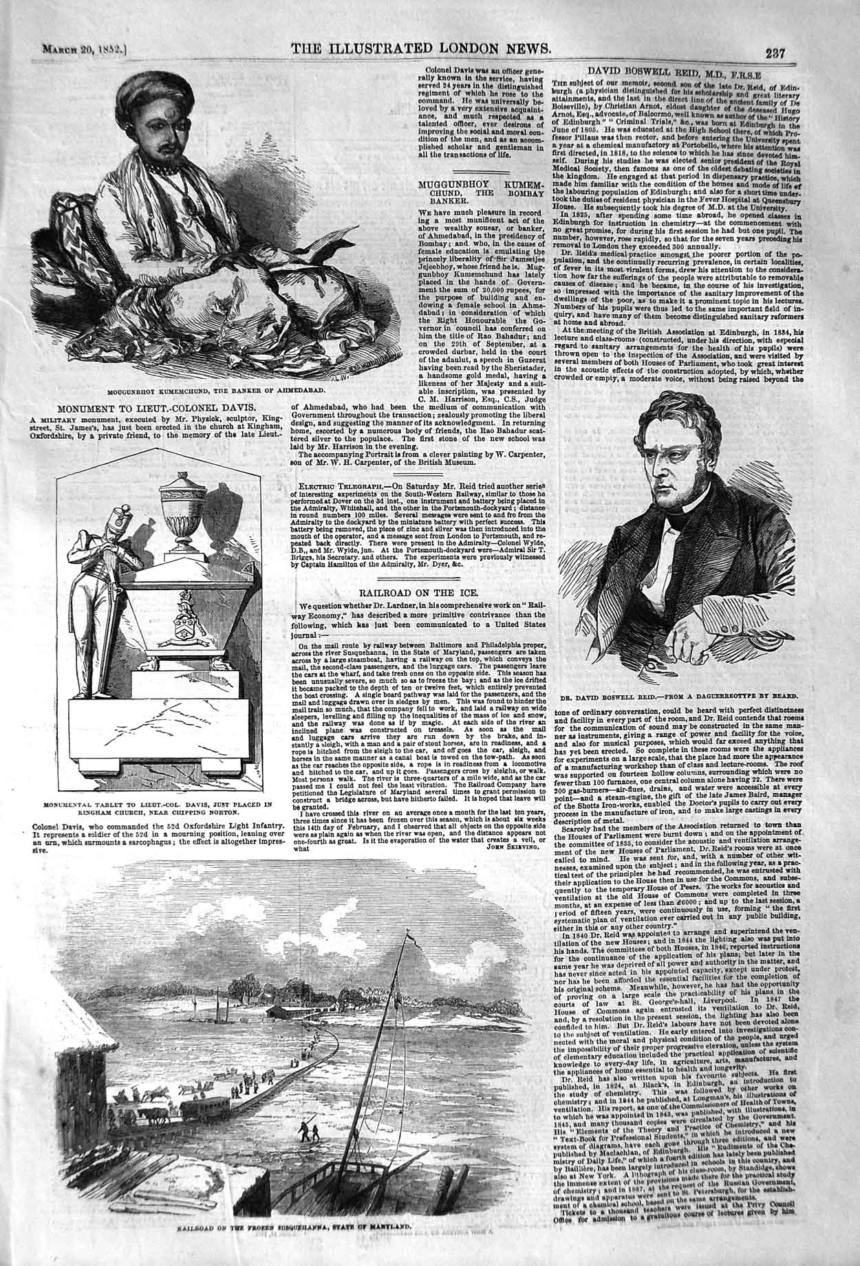 Original Old Antique Print 1852 Railway Susquehanna David Reid Banker Ahmedabad