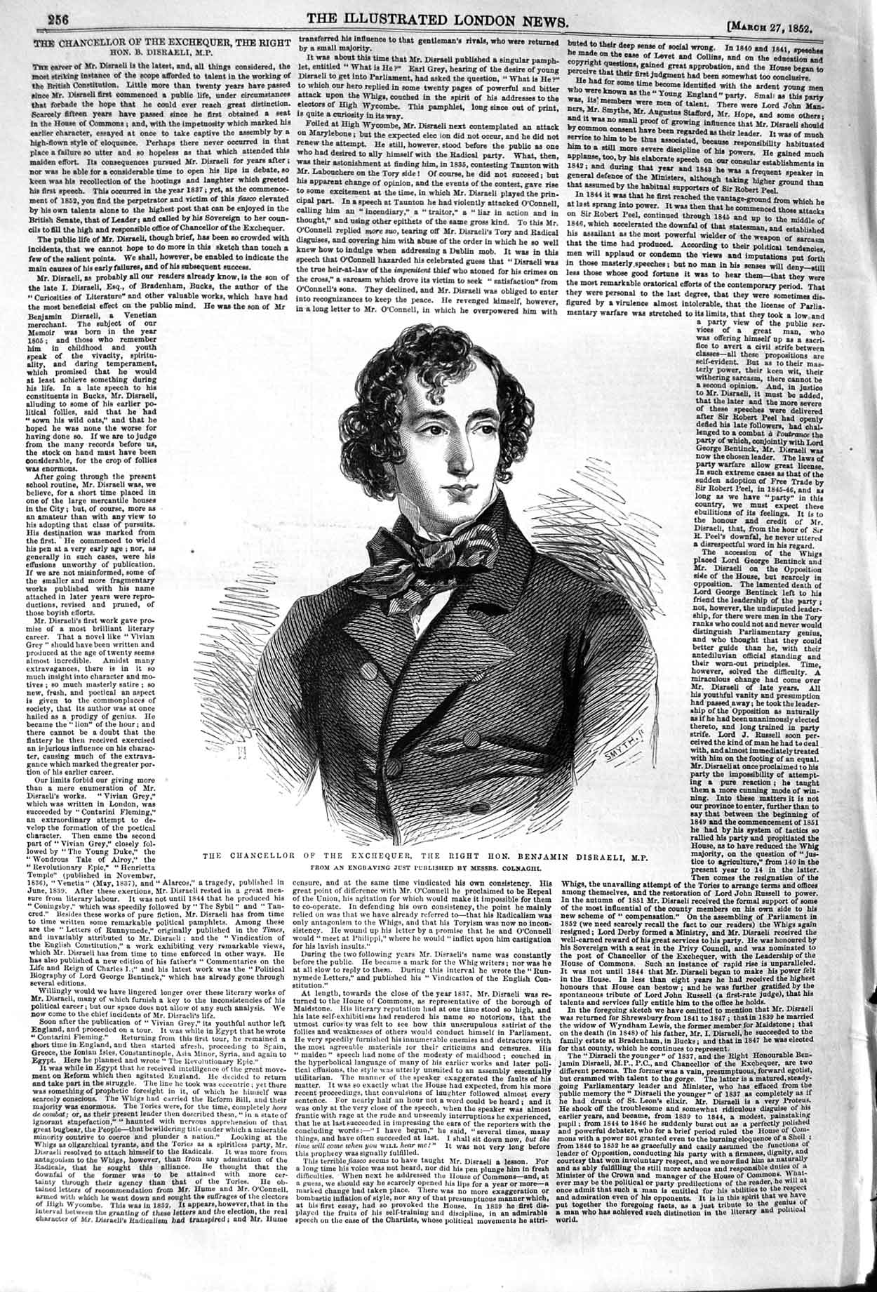 Original Old Antique Print 1852 Chancellor Exchequer Benjamin Disrae Victorian