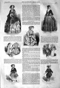 Original Old Antique Print 1852 Paris Fashion Girl'S Dress Bonnet Cap Walking