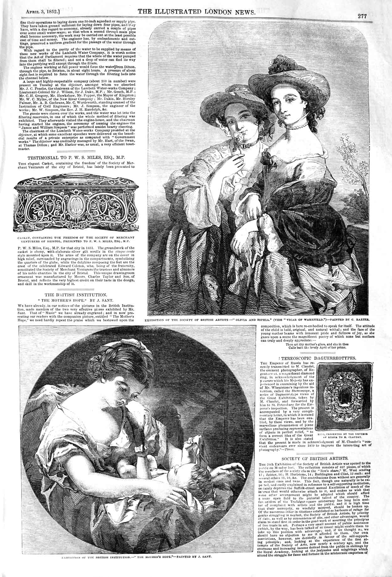Old Antique Print 1852 Mother Baby British Institution Art Olivia Sophia 19th