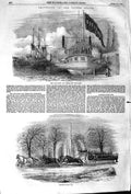 Original Old Antique Print 1852 America Bay State Empire City Ships Railway Car