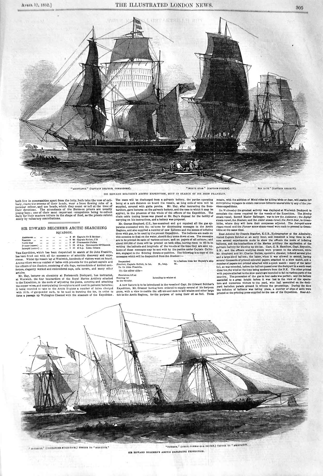 Original Old Antique Print 1852 Edward Belcher Arctic John Franklin Osbor 19th