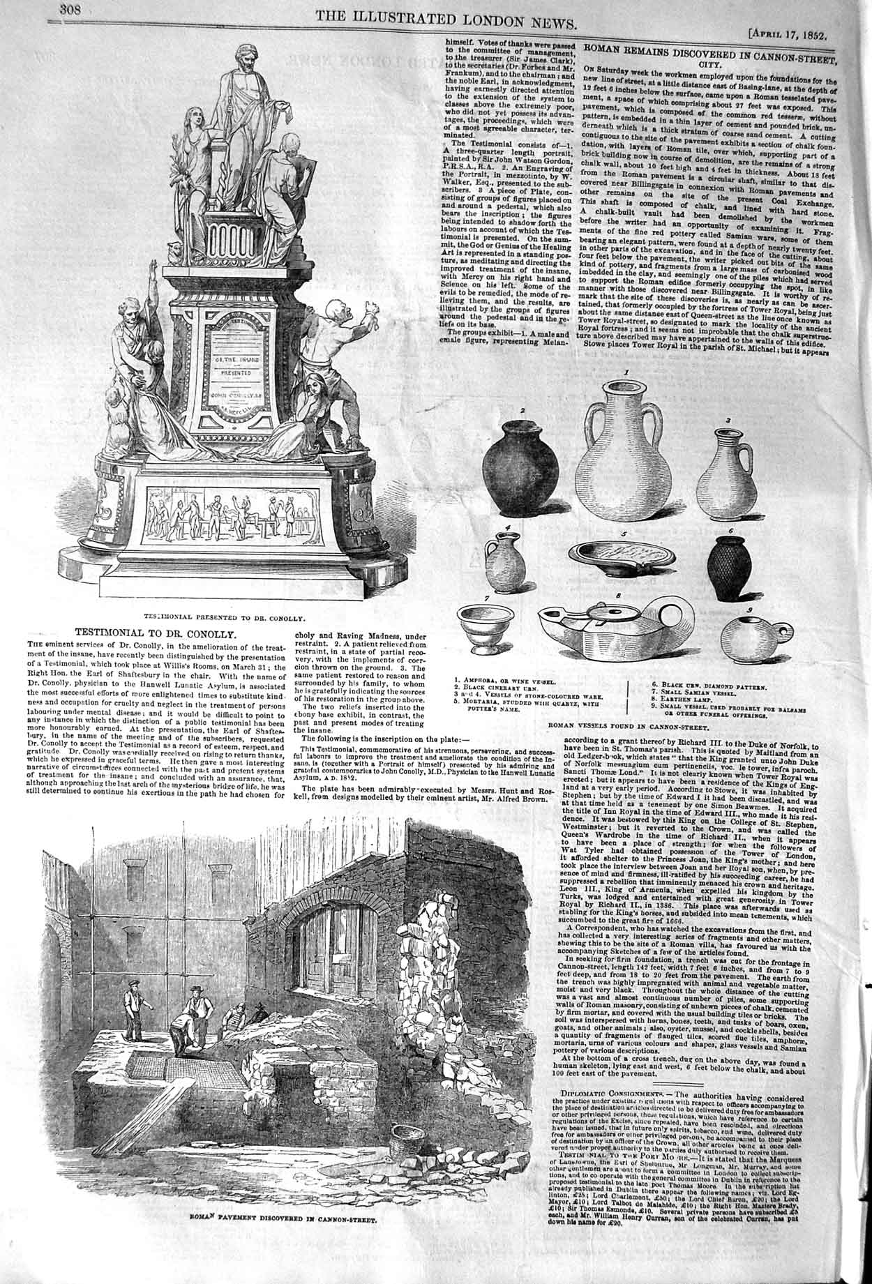 Old Antique Print 1852 Testimonial Conolly Roman Pavement Cannon Street 19th