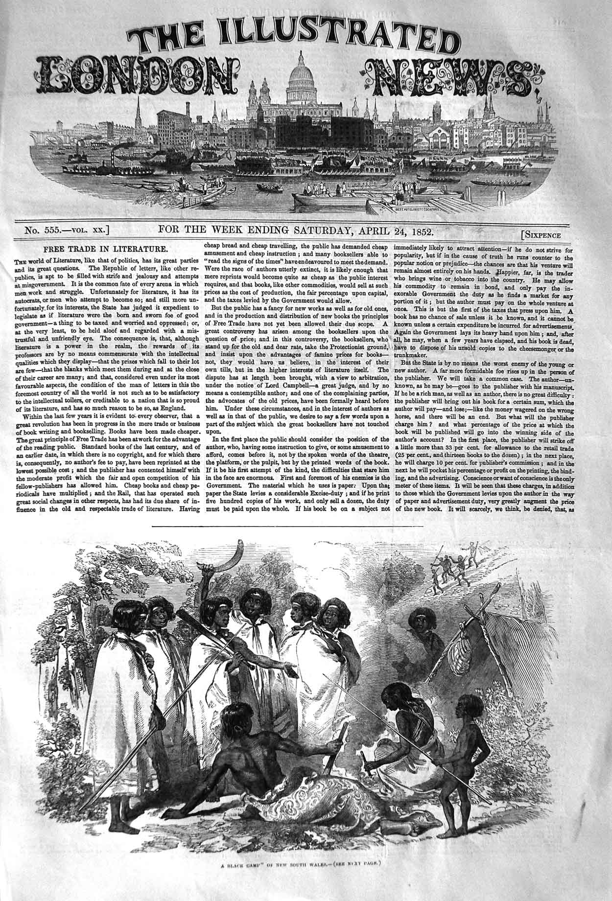 Original Old Antique Print 1852 Black Camp New South Wales Australia Natives