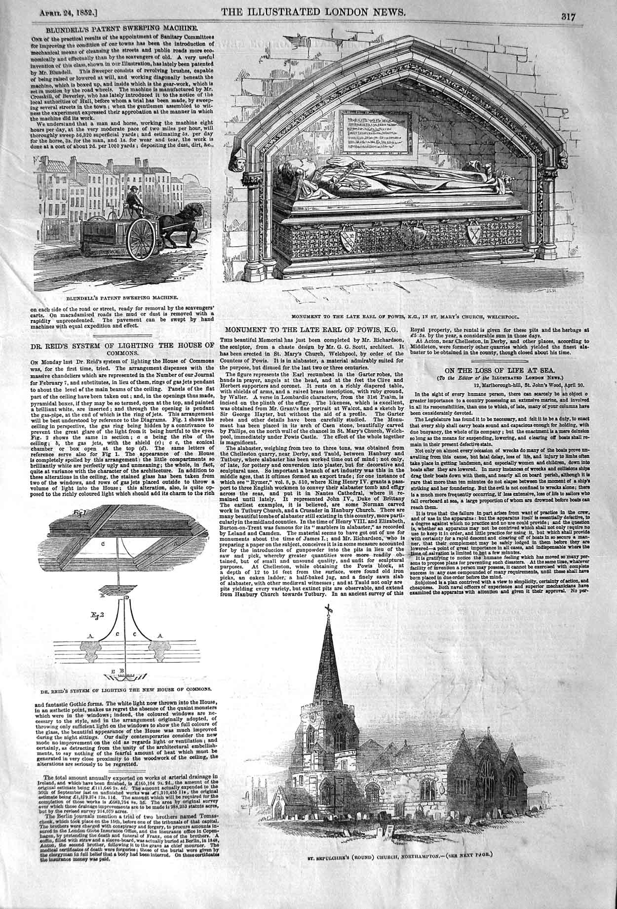Old Antique Print 1852 Sepulchre Church Northampton Earl Powis Blundell 19th