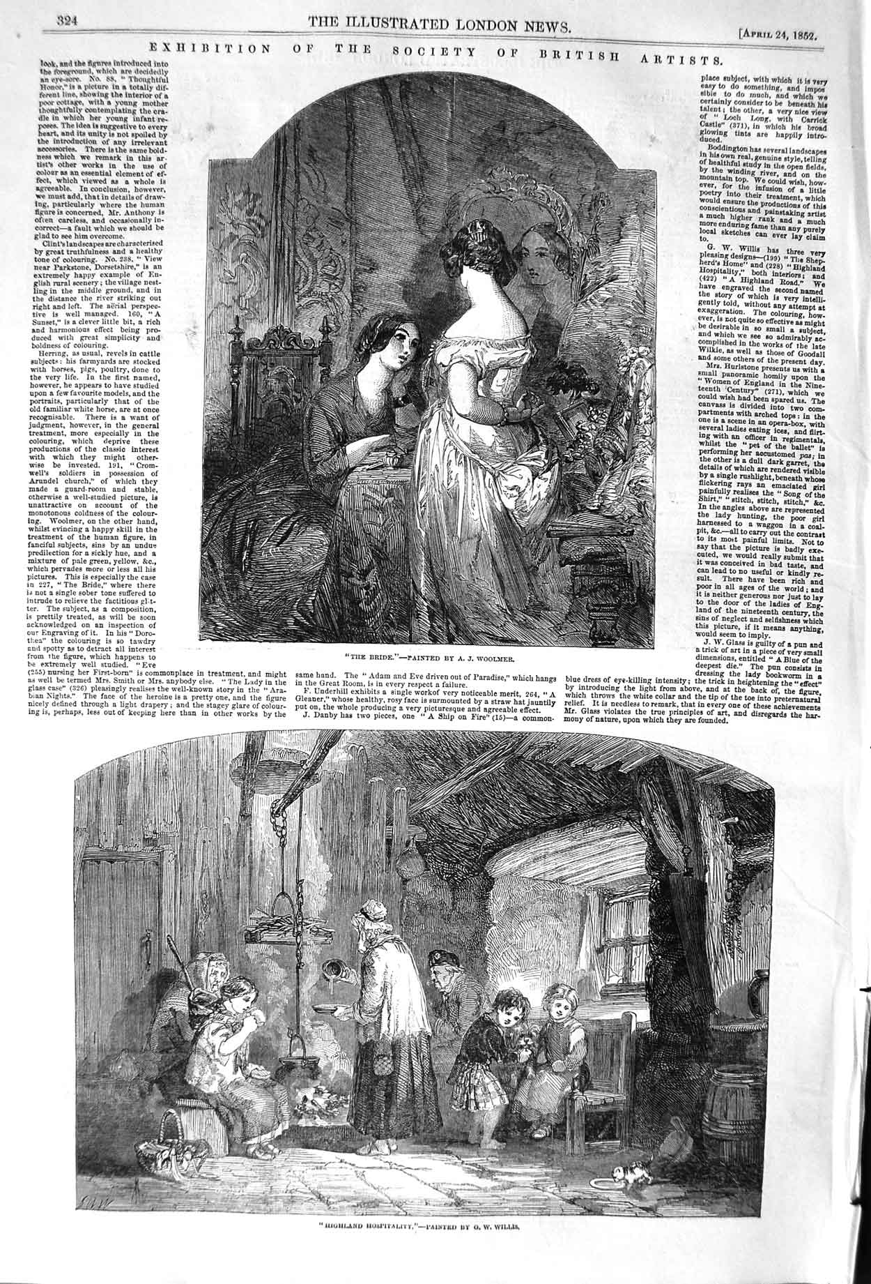 Original Old Antique Print 1852 Highland Hospitality Family Home Bride Romance