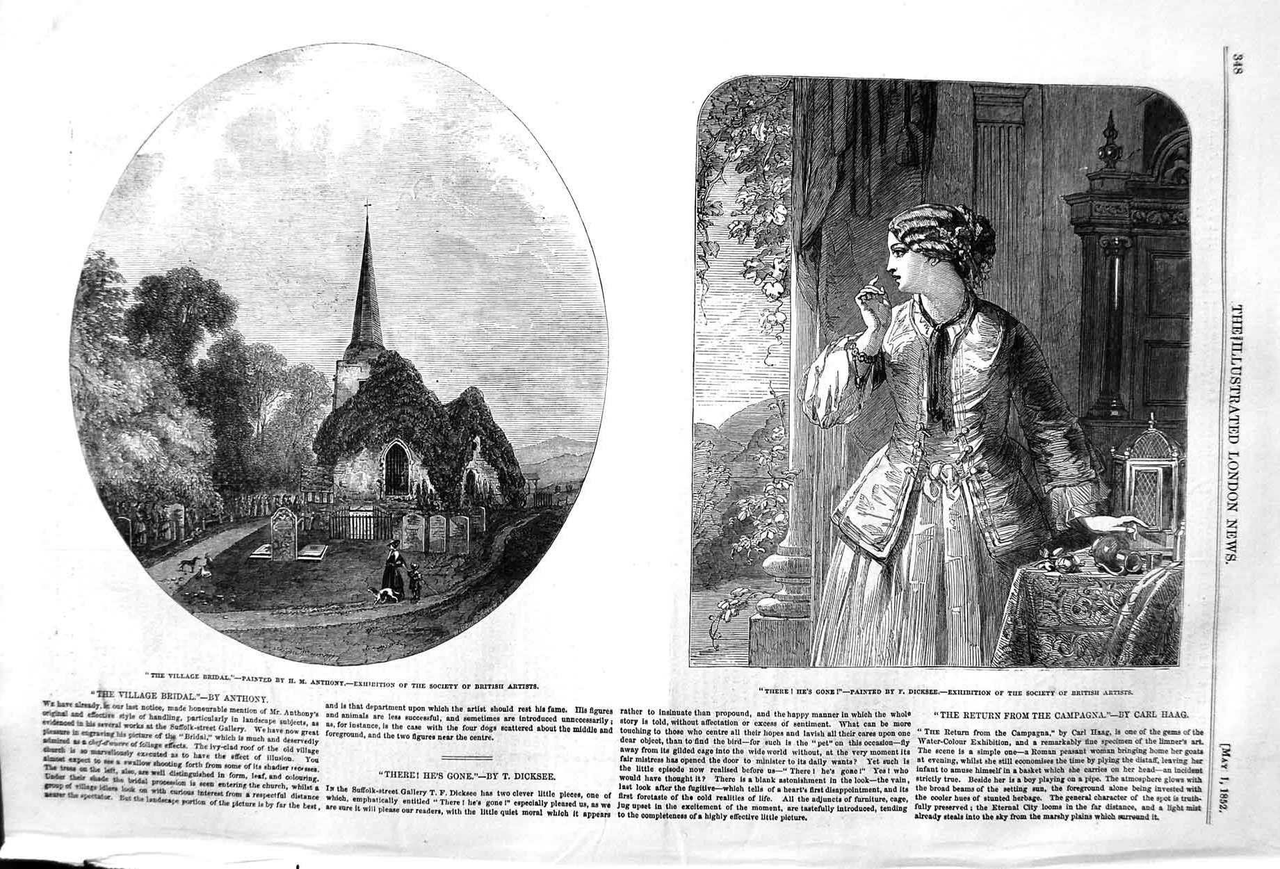 Old Antique Print 1852 Village Bridal Church Anthony Lady House Dicksee 19th