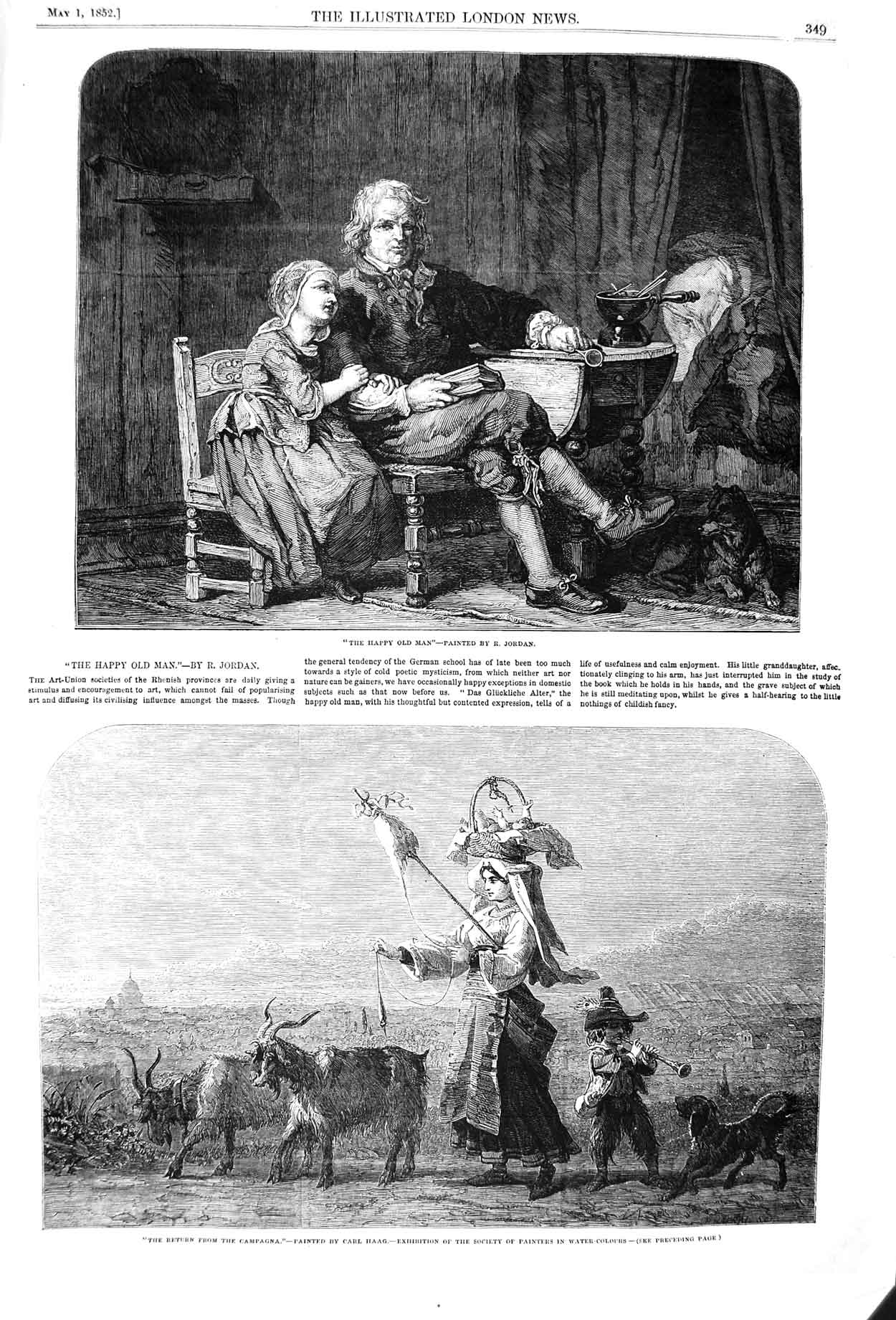 Old Antique Print 1852 Man Girl Jordan Art Carl Haag Lady Goats Campagna 19th