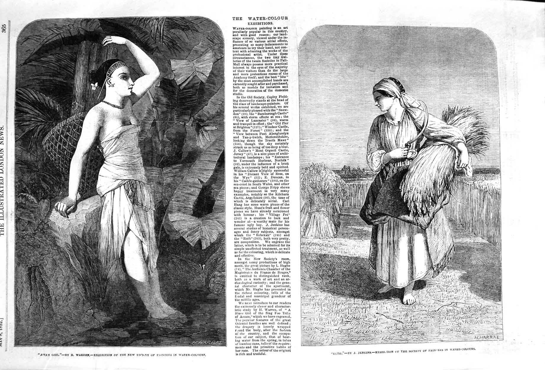 Original Old Antique Print 1852 Assam Girl Ruth Farmer Warren Jenkins Art 19th