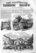 Original Old Antique Print 1852 Arch Evesham Railway Station Worcester Victorian