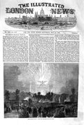 Original Old Antique Print 1852 Grand Military Fetes Paris France Fireworks