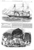 Original Old Antique Print 1852 Screw Ship Queen South Aberdale Valley Pit 19th